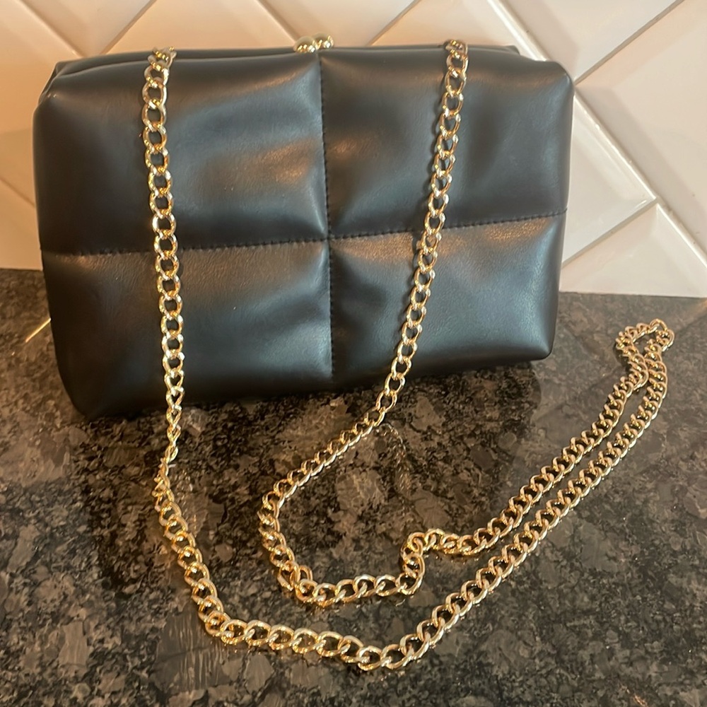 Black Puffy Purse/Clutch with Chain Strap